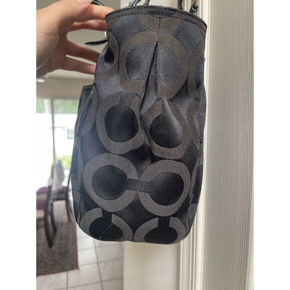 COACH SIGNATURE MIA OP ART TOTE SHOULDER BAG J1182-F15758 Black Purple Lining - Picture 5 of 16